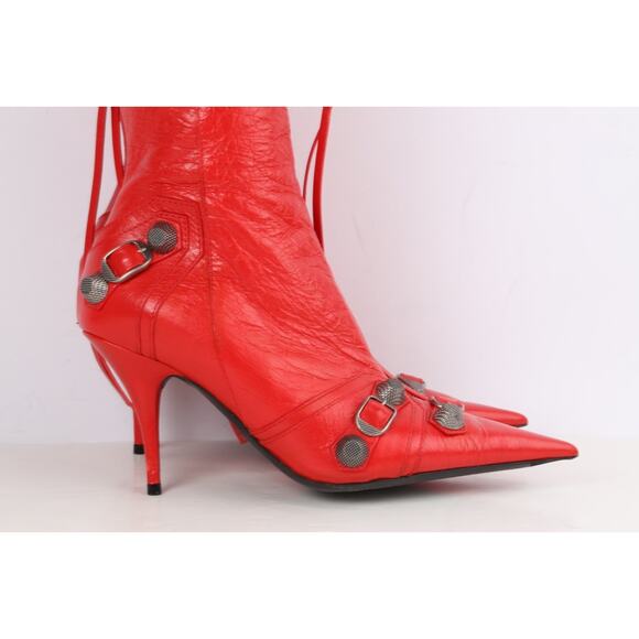 Balenciaga Cagole Boots Red Leather Knee High Pointed Toe Size 37.5 - Picture 11 of 16